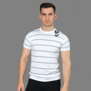 Premium cotton t-shirt white stripe jersey BLACKSANDWHITE men's casual wear trendy fashion