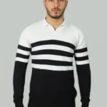 White Trendy Premium Striped Sweatshirt - Cotton Fabric - BlacksandWhite