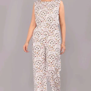 Multicolor Trendy Premium Floral Pattern Sleeveless Cropped Jumpsuit (Cotton)