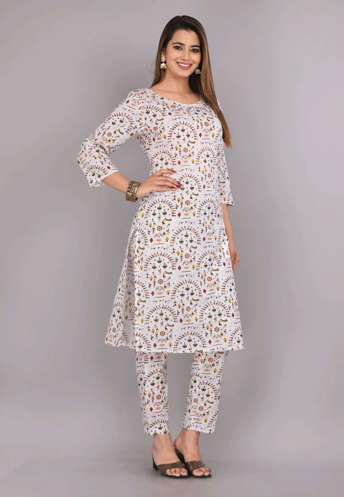 Multicolor Trendy Premium Floral Print Asymmetrical Kurti Set (Cotton)
