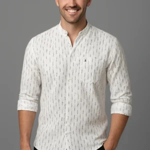 White Trendy Premium Printed Casual Shirt With Marin Collar (Cotton)