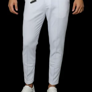 White Trendy Premium Classic Slim-Fit MenS Pants (Cotton)